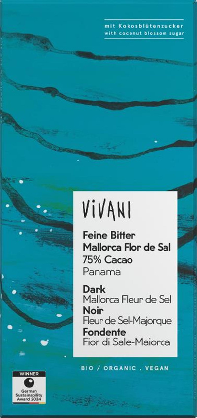 Produktfoto zu Feine Bitter Mallorca Flor de Sal 75% Cacao - 80 g